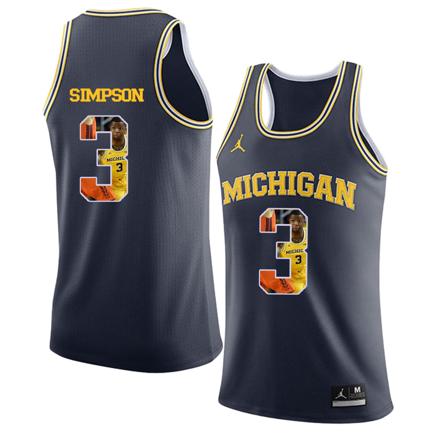 Men Jordan University of Michigan Basketball Navy #3 Simpson Fashion Edition Customized NCAA Jerseys